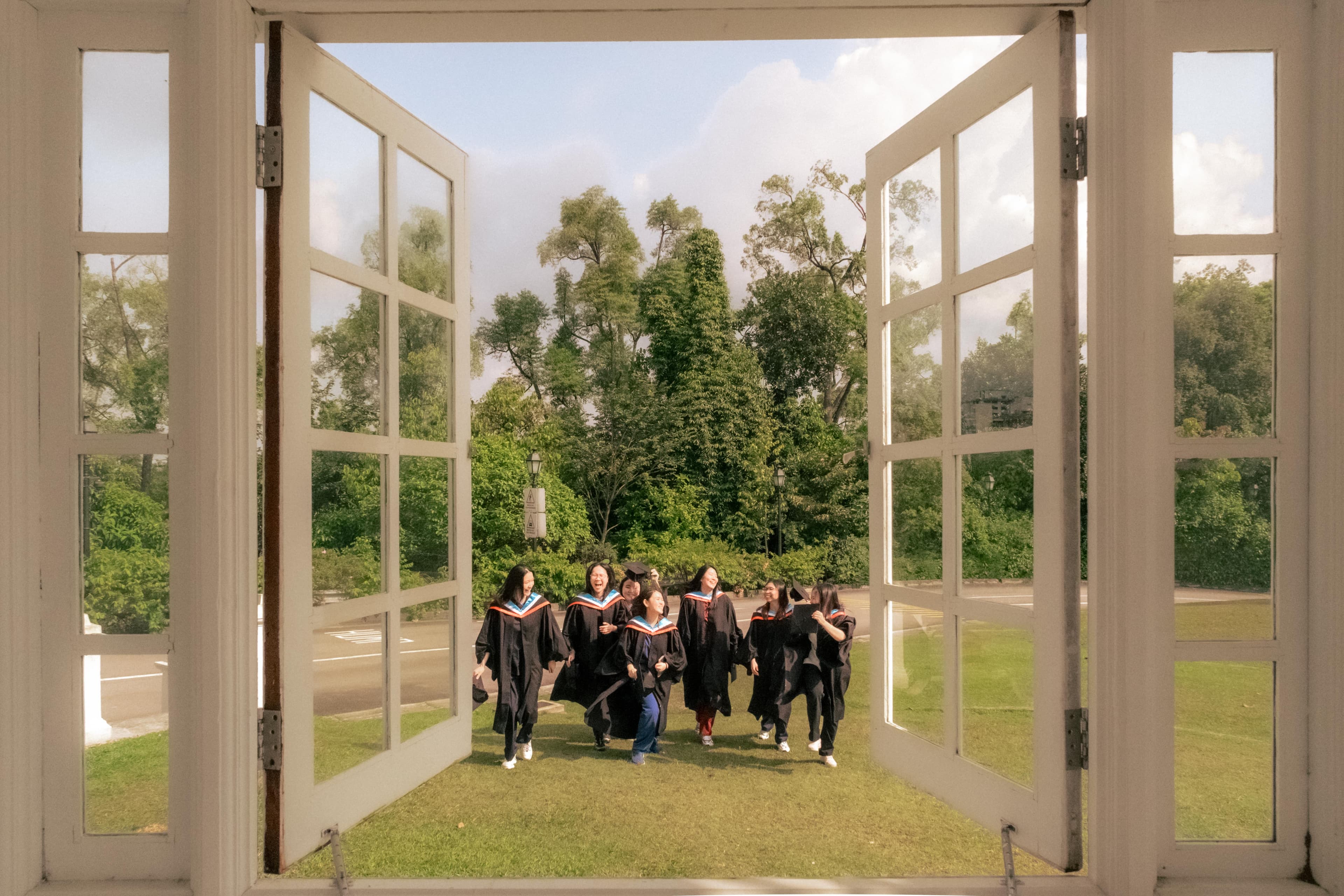 Editorial graduation portrait at Singapore university campus